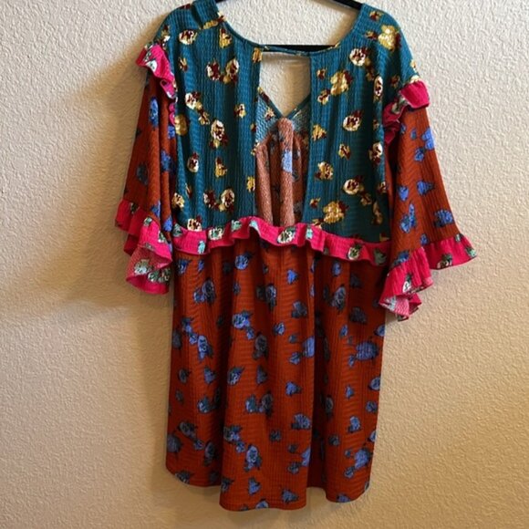 Anthropologie Ruffle Bohemian Mini Dress In Novelty Size Large - Picture 3 of 8